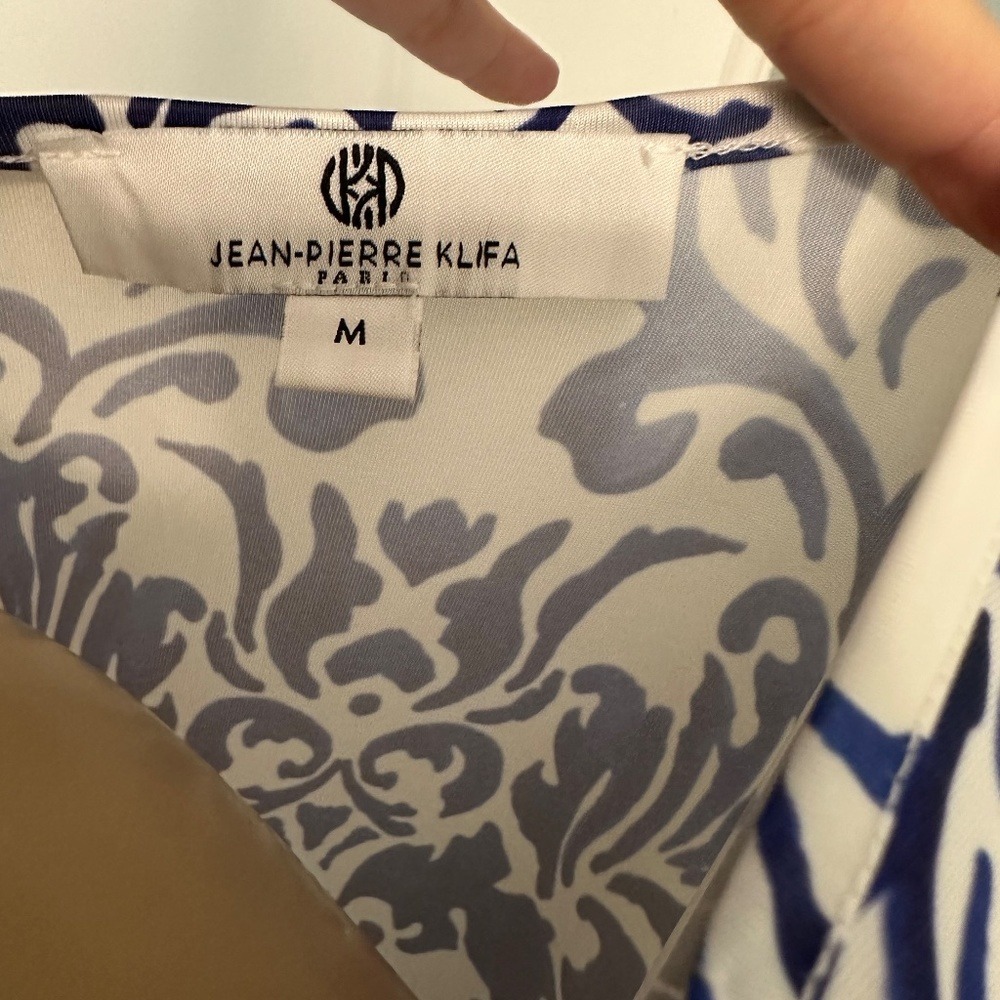 JEAN-PIERRE KLIFA Paris Blue White Floral Print 3/4 Sleeve Dress Size M - Picture 5 of 5